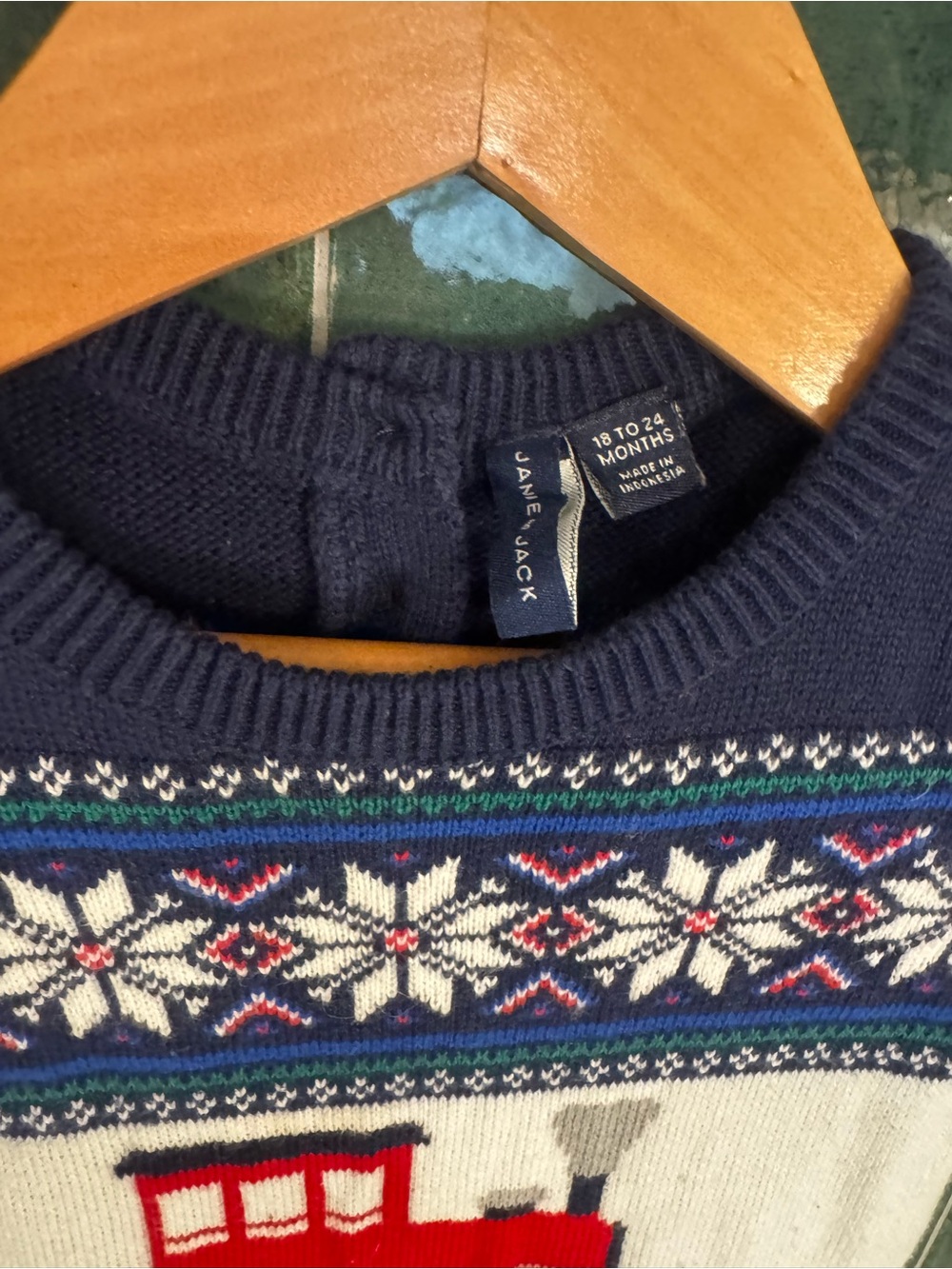 Janie and Jack Navy and Cream Fair Isle Knit One-Piece - Picture 3 of 3